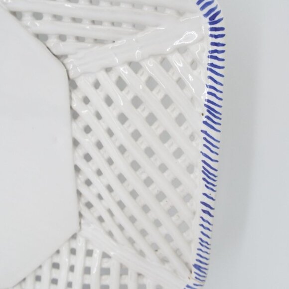 Vintage Hand Painted Blue and White Floral Platter Reticulated Lattice Portugal - Picture 6 of 11